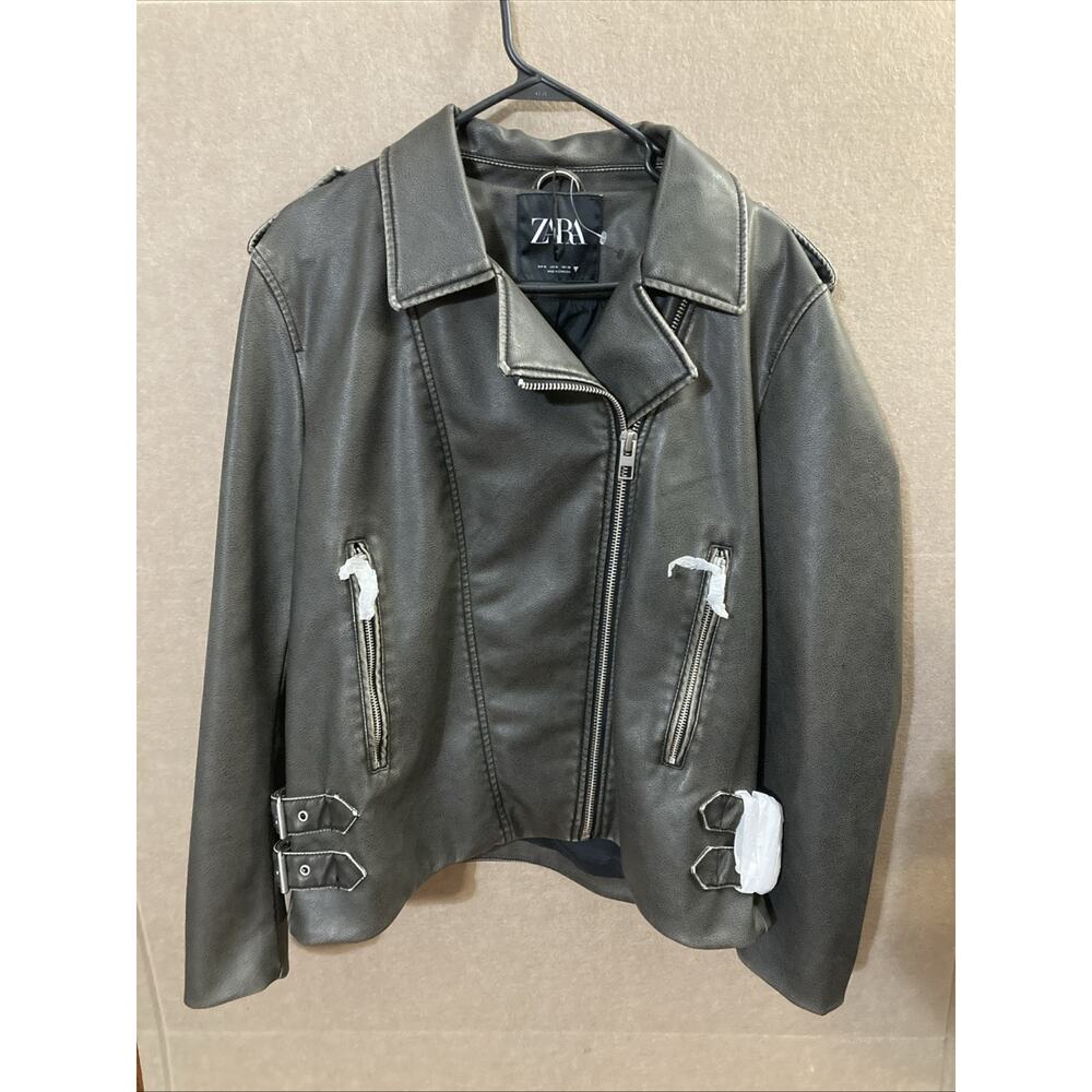Zara Black Faux Leather Biker Jacket